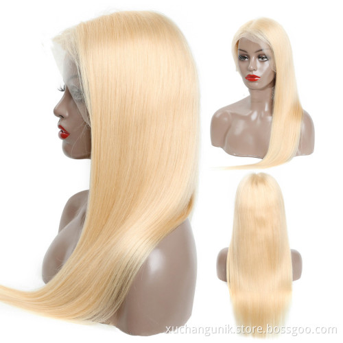 Uniky Pre Plucked Dark Roots 100% Human Hair Straight Ash Blonde 613 Ombre Transparent HD Frontal Full Lace Wig